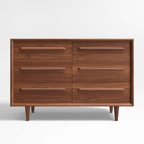 Tatum 52" Walnut Mid-Century Kids Wood 6-Drawer Wide Dresser