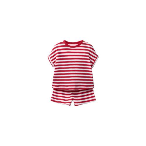 STRIPED WAFFLE KNIT SHIRT AND BERMUDA SET - Red | ZARA United States
