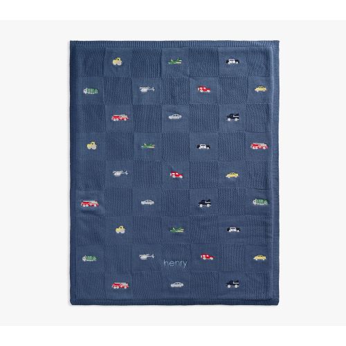 Embroidered Transportation Sherpa Baby Blanket
