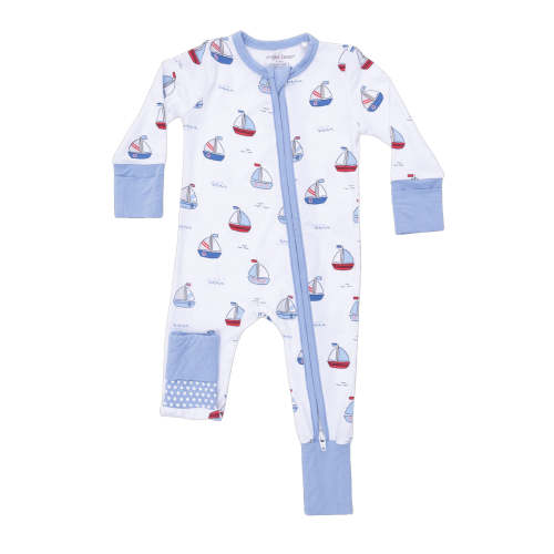 2-Way Zip Romper, Bubbly Sailboats Blue