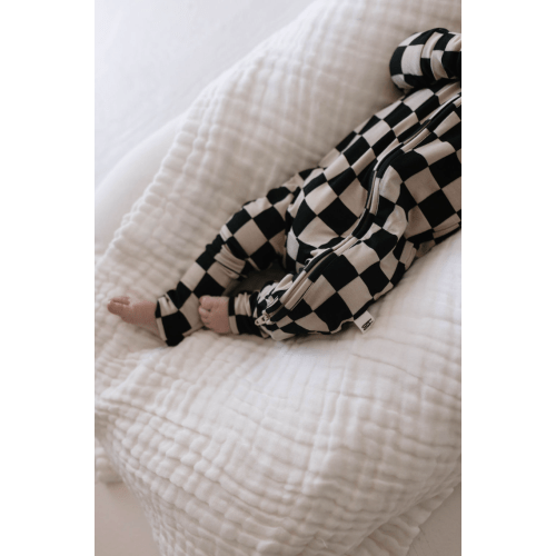 Bamboo Zip Pajamas | Black Checkerboard