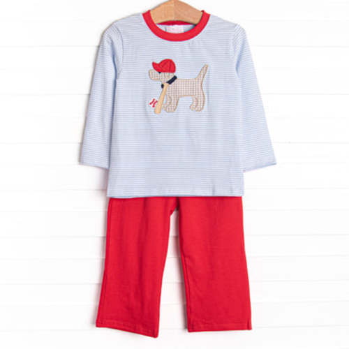 Play Ball Pup Applique Pant Set, Red – Stitchy Fish