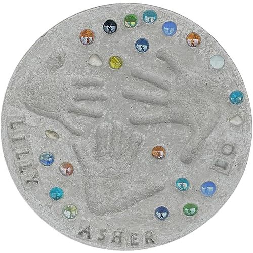 Large DIY Stepping Stone Kit, Handprint Stepping Stone, Mother's Day Gift, Footprint Stepping Stone (14 Inch + Stamp Set)