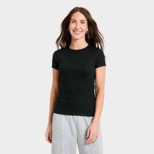 Women's Short Sleeve Ribbed T-Shirt - A New Day™ Black L