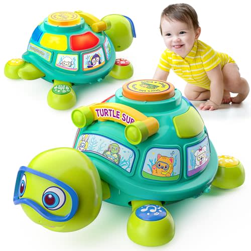 Educational Baby Toys 6-12 Month, Musical Crawling Turtle, Infant Toys for 6 7 8 9 10 Month Old Boy Girl, Christmas Bilingual Baby Gifts for 3-6-9-12 Months
