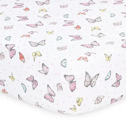 The Peanut Shell Whisper Butterfly Cot Fitted Sheet Butterfly | Baby Bunting AU