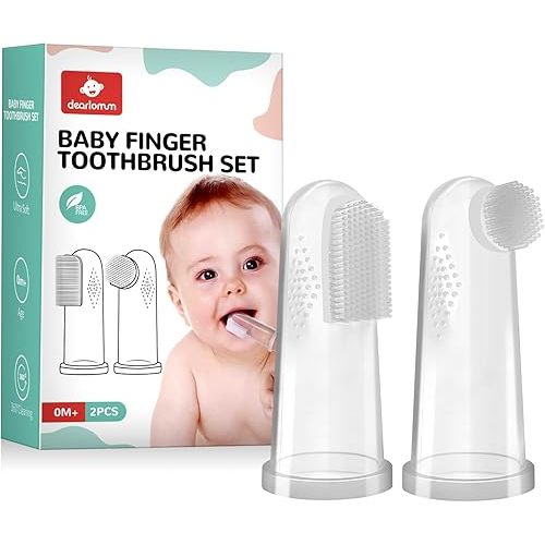 dearlomum Baby Finger Toothbrush for Training Teething, Newborns Toddler Silicone Toothbrush,Baby Oral Cleaner Massager,2PCS