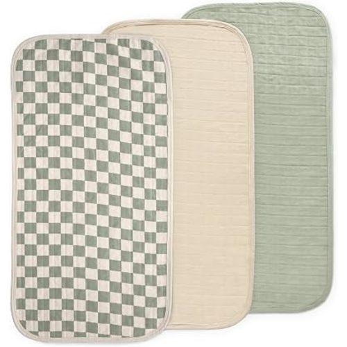 mushie Water Repellent Changing Pad Liners | Cotton (Olive Check Combo)