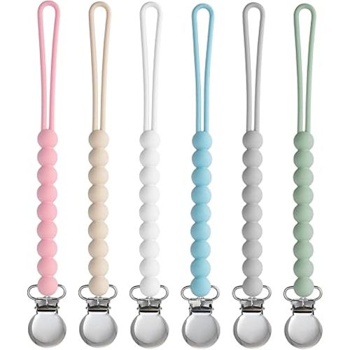 Pacifier Clip for Baby Girls Boys - MORIBOX 6 Pack Paci Clip Soothie Baby Binky Holder for Shower Gift Birthday