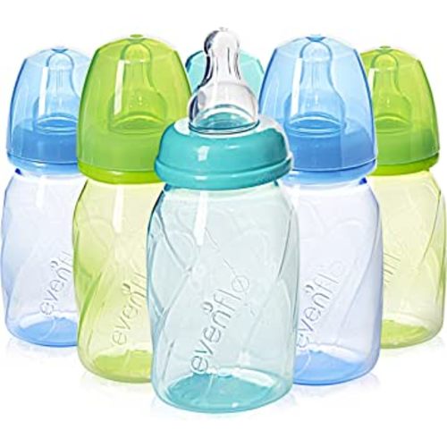 Evenflo Feeding Premium Proflo Vented Plus Polypropylene Baby, Newborn and Infant Bottles - Helps Reduce Colic - Teal/Green/Blue, 4 Ounce (Pack of 6)