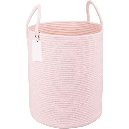 Cotton Rope Laundry Basket Hamper Bin Woven Storage Basket for Living Room room Boho Tall Rope Baskets for Blanket Toys Large light pink