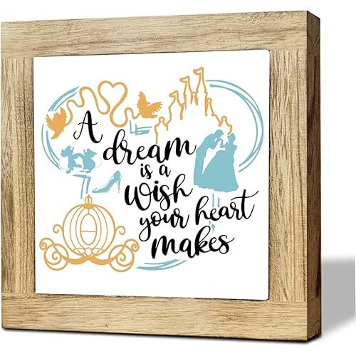 HBSMD A Dream is a Wish Your Heart Makes Sign, Nursery Gold Decoration, Princess Quote, Girl Room Decor, Motivational Office Desk Decoration, Farmhouse Home Decor, Children Room Decors 5.9×5.9 inch