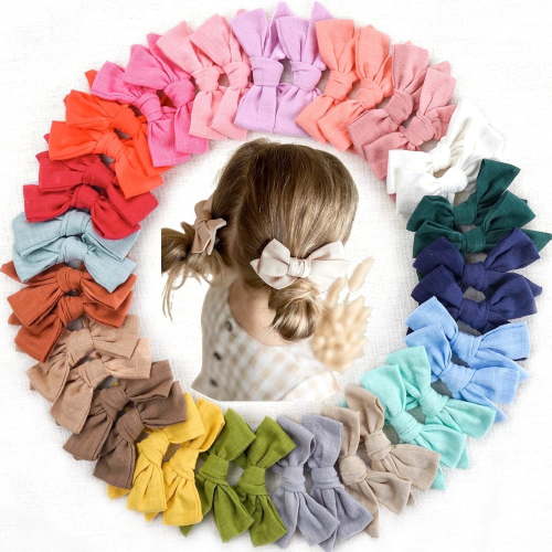 Joyoyo 40 Pieces Girls Hair Bows 3 inches Linen Fabric Bows Alligator Clips Hair Accessories for Baby Girls Toddlers Kids and Teens