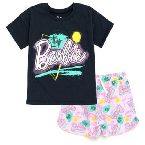 Barbie Toddler Girls T-Shirt and French Terry Shorts Outfit Set Pink / Black / Graffiti 2T