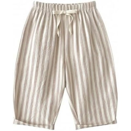 Toddler Boys Cute Striped Pants Baby Girls Baggy Cotton Linen Sweatpants with Drawstring Summer Elastic Waist Barrel