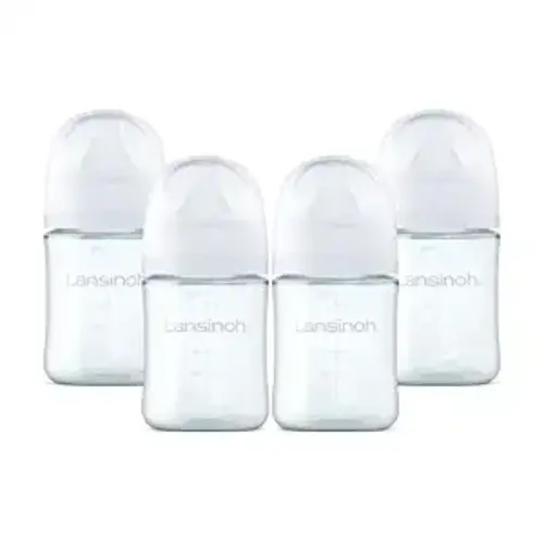 Lansinoh Anti-Colic Glass Baby Bottles, White Collar, 5 Ounces, 4 Count