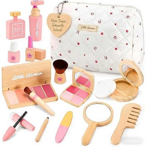 Wooden Makeup Toy Set for Girls, Pretend Makeup Play Set