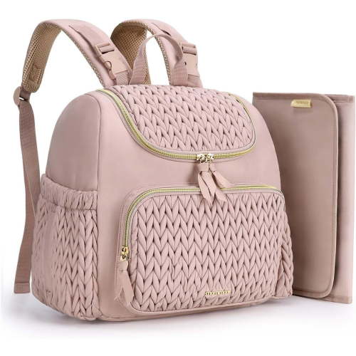 Diaper Bag Backpack Large Baby Bag for Boys Girls Quilted Travel Diaper Backpack with Changing Pad, Stroller Straps