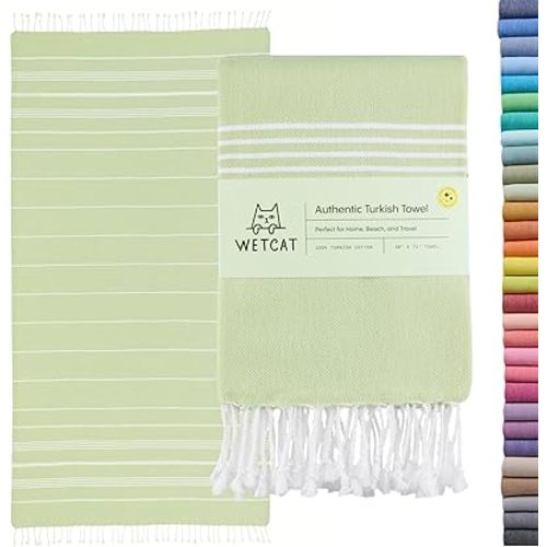 WETCAT Turkish Beach Towel Oversized (38"x71") 100% Turkish Cotton, Made in Turkey - Sand Free, Extra Large, Ultra Soft, Quick Drying, Compact & Lightweight for Travel - Seafoam Green