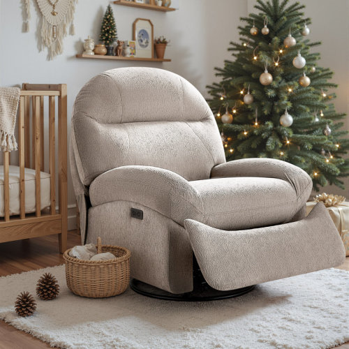 Ebern Designs Terry Fabric Power Recliner, Swivel Rocking Chair with Charging Ports | Wayfair