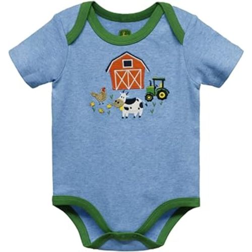 John Deere Blue Short Sleeve Farm Friends Bodysuit Sizes 3/6, 6/9, 9/12 Months