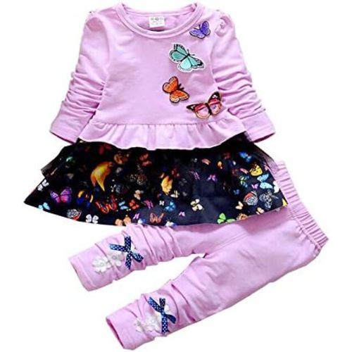 Yao Infant Little Baby Girls Clothing Set 2 Pieces Set Long Sleeve T Shirt and Skirt Pants