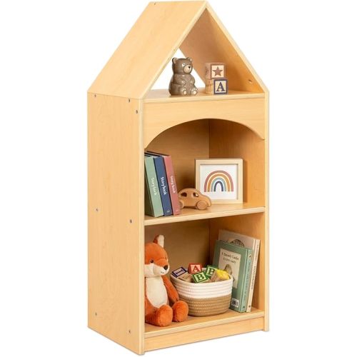 OOOK 3-Tier Montessori Bookshelf with House Shape, Kids Toy Storage Cabinet