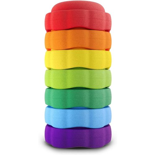 Stepping Stones (Set of 7): Versatile Toys to Encourage Movement, Open-Ended Play, Cognitive & Motor Skills, Independence, and Healthy Growth for Children (Double Rainbow)