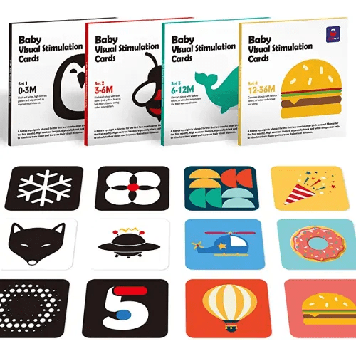 Flash Cards Baby Visual Stimulation Cards for 0-3-6-12-36 Months, 0-3 Months Infant Newborn Tummy Time Toys Gifts 6''×6'' Large for Sensory Development Black White Card Set