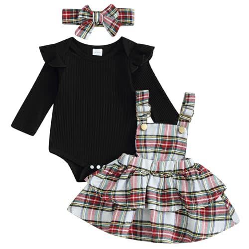 Mubineo Baby Girl Christmas Clothes Plaid Outfits Long Sleeve Romper Overall Skirt Dress Cute Newborn Outfit
