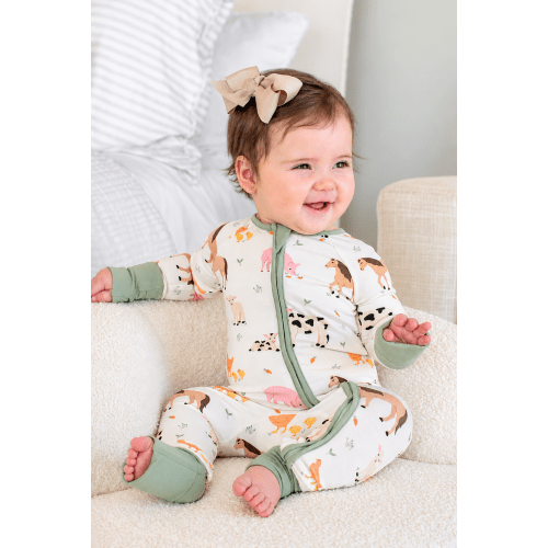 Bamboo Convertible Zipper Romper | Farm Friends