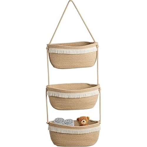 Over The Door Organizer Hanging Basket for Nursery Decor Stuffed Animal Storage Baskets Boho Wall Decor Basket for Bathroom Bedroom Playroom - Beige