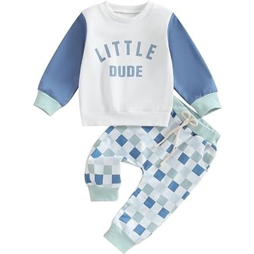 Kupretty Toddler Baby Boy Fall Winter Clothes Color Block Long Sleeve Sweatshirt Pullover Tops + Joggers Pants Outfit Set