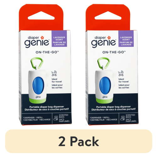 (2 pack) Diaper Genie On-The-Go Dispenser, Portable Diaper Bag Dispenser, Lavender Scent