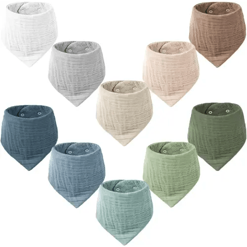 Konssy Muslin Baby Bibs 10 Pack Baby Bandana Drool Bibs 100% Cotton for Unisex Boys and Girls, Soft Absorbent Set for Teething and Drooling
