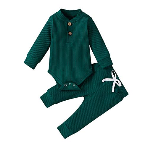 Ledy Champswiin Winter Newborn Baby Boy Girl Clothes Set Ribbed Outfits Unisex Infant Solid Long Sleeve Tops Pants 2PCS