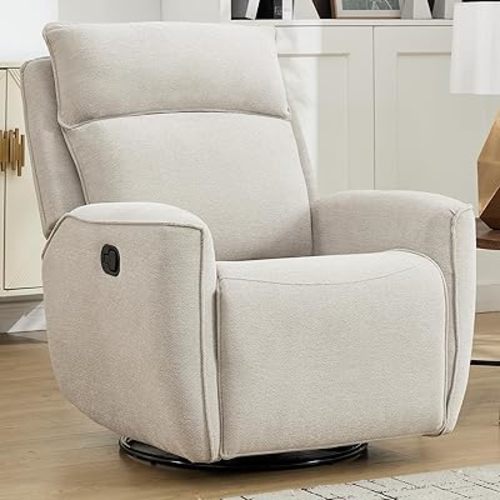 INZOY Nursing Rocking Chair Recliner, Swivel Rocker Recliner, Swivel Glider Rocking Recliners with Soft Backrest, Chenille Fabric Manual Reclining Sofa for Living Room Bedroom Apartment, Beige