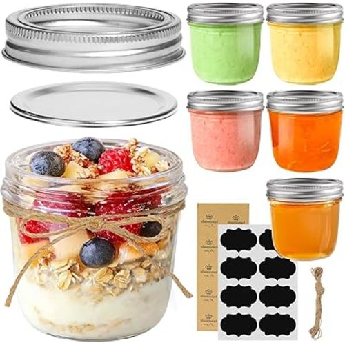 ComSaf Wide Mouth Mason Jars with Lids 8 oz 6Pcs, Half Pint Small Mason Containers, Canning Jars for Jam, Jelly, Meal Prep, Overnight Oats, Yogurt Parfait, Shower Wedding Favors, DIY Candles Decor