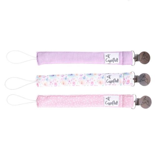 Copper Pearl Bloom Binky Pacifier Clip Set - 3ct