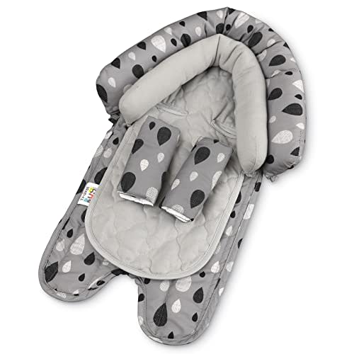 GoldBug Baby & Toddler 2-in-1 Car Seat Head Support + Strap Covers - Raindrop