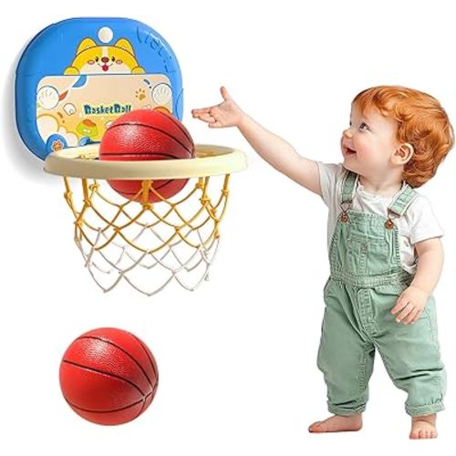 Basketball Hoop for Toddlers 1-3, Mini Indoor Basketball Hoop with Scorer, Easter Basket Stuffers for Toddler, Foldable Suction Cup Door Mount Toy, Inflatable Ball & Pump, Kids Easter Gift 2-4 Year