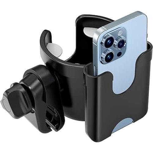 Stroller Cup Holder with Phone Holder, Universal Cup Holder for Uppababy Nuna Doona Strollers, 2-in-1 Cup Phone Holder for Stroller, Bike, Wheelchair, Walker