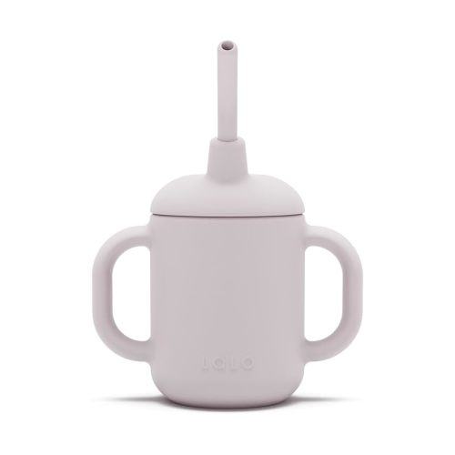 Lalo Little Cup, Non-Toxic Silicone Straw Cup with Handles - Baby and Toddler Sippy Cup - Mini Cup and Straw Training System, 4oz, Lavender
