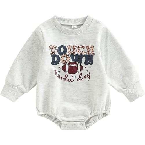 BULINGNA Baby Boy Girl Football Season Romper Sweatshirt Long Sleeve Letters Print One Piece Bodysuit Fall Winter Outfit - Touch Down Football - 0-3 Months