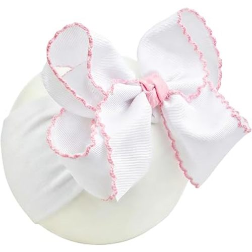 6'' Jumbo White Baby Girls Bow Headbands, Soft Nylon Headwraps
