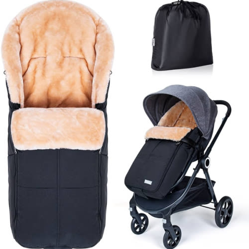 Orzbow Stroller Footmuff Universal | Faux Wool Baby Bunting Bag | Warm, Weather-proof, Adjustable Buckles | Winter Stroller Zipper Blanket Cover | Baby Sleeping Bag for Cold Weather Accessories, Black