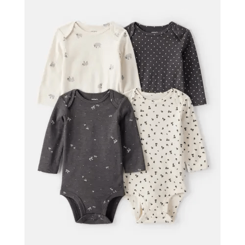 Baby Girl 4-Pack Sheep Print Long-Sleeve Multipack Bodysuits - Black/White | Carter's