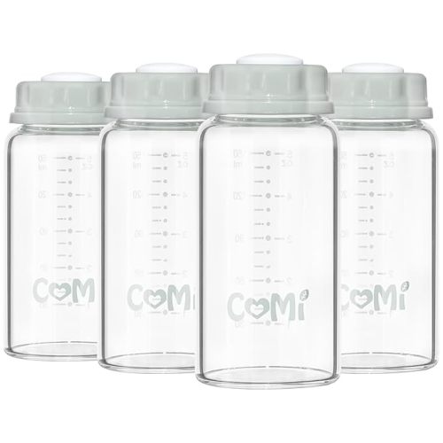 COMI Natural Glass Baby Bottle,Standard Neck Breastmilk Storage Bottle for Fridge,Breast Milk Container,Breast Pump Bottle Compatible with Medela Breast Pump,BPA Free,6PCS (5oz,6 Gray Lids)