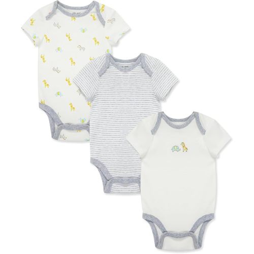 Little Me Baby Gender Neutral 3-Pack Short Sleeve Bodysuit Scratch Free 100% Cotton, Quick Snap Closures, Newborn to 9 Months