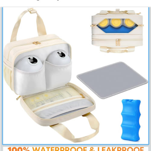 PIIOSER Breastmilk Cooler Bag with Ice Pack, Compatible with Wearable Breast Pumps & Accessories - Portable Pumps Carrying Case for Nursing & Working Moms, Cream